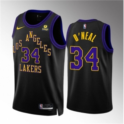 Men Los Angeles Lakers 34 Shaquille O 27Neal Black 2023 24 City Edition Stitched Basketball Jersey