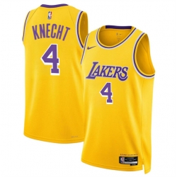 Men Los Angeles Lakers 4 Dalton Knecht Yellow 2024 Draft Icon Edition Stitched Basketball Jersey