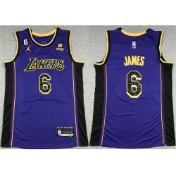 Men Los Angeles Lakers 6 LeBron James 2022 23 Purple Classic Edition No 6 Patch Stitched Basketball Jersey