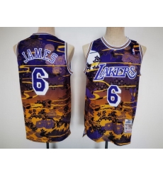 Men Los Angeles Lakers 6 LeBron James Purple Throwback Basketball Jersey