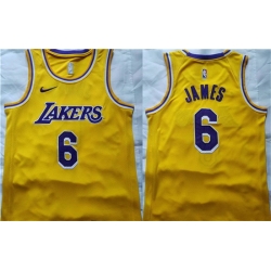 Men Los Angeles Lakers 6 LeBron James Yellow Stitched Basketball Jersey