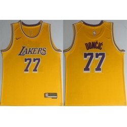 Men Los Angeles Lakers 77 Luka Docic Yellow 2025 Stitched Basketball Jersey