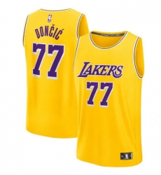 Men Los Angeles Lakers 77 Luka  Doncic Yellow Icon Edition Stitched Basketball Jersey