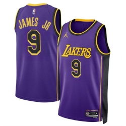 Men Los Angeles Lakers 9 Bronny James Jr  Purple 2024 Draft Statement Edition Stitched Basketball Jersey