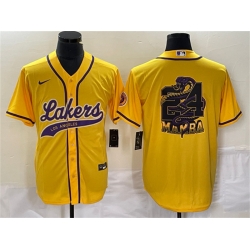 Men Los Angeles Lakers Gold 24 Mamba Big Logo Cool Base Stitched Baseball Jersey