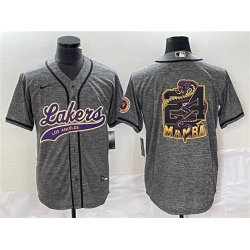 Men Los Angeles Lakers Gray 24 Mamba Big Logo Cool Base Stitched Baseball Jersey