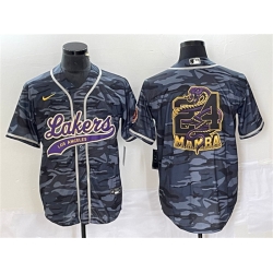 Men Los Angeles Lakers Gray Camo 24 Mamba Big Logo Cool Base Stitched Baseball Jersey