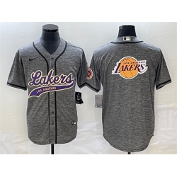 Men Los Angeles Lakers Gray Team Big Logo Cool Base With Patch Stitched Baseball Jersey