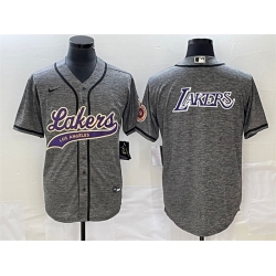 Men Los Angeles Lakers Gray Team Big Logo Cool Base With Patch Stitched Baseball Jerseys