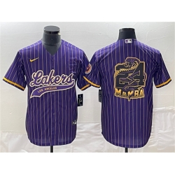 Men Los Angeles Lakers Purple 24 Mamba Big Logo Cool Base Stitched Baseball Jersey