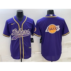 Men Los Angeles Lakers Purple Team Big Logo Cool Base Stitched Baseball Jersey