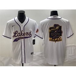 Men Los Angeles Lakers White 24 Mamba Big Logo Cool Base Stitched Baseball Jersey