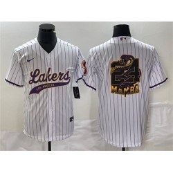 Men Los Angeles Lakers White 24 Mamba Big Logo Cool Base Stitched Baseball Jerseys