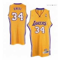 Mens Adidas Los Angeles Lakers 34 Shaquille ONeal Authentic Gold Throwback NBA Jersey