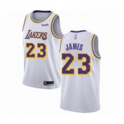 Mens Los Angeles Lakers 23 LeBron James Authentic White Basketball Jerseys Association Edition 