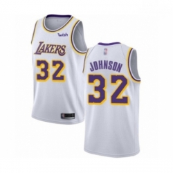 Mens Los Angeles Lakers 32 Magic Johnson Authentic White Basketball Jersey Association Edition