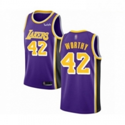 Mens Los Angeles Lakers 42 James Worthy Authentic Purple Basketball Jerseys Icon Edition