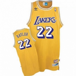 Mens Mitchell and Ness Los Angeles Lakers 22 Elgin Baylor Authentic Gold Throwback NBA Jersey