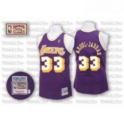 Mens Mitchell and Ness Los Angeles Lakers 33 Abdul Jabbar Authentic Purple Throwback NBA Jersey