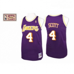 Mens Mitchell and Ness Los Angeles Lakers 4 Byron Scott Authentic Purple Throwback NBA Jersey