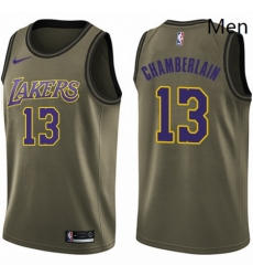 Mens Nike Los Angeles Lakers 13 Wilt Chamberlain Swingman Green Salute to Service NBA Jersey