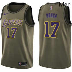 Mens Nike Los Angeles Lakers 17 Isaac Bonga Swingman Green Salute to Service NBA Jersey 