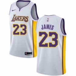 Mens Nike Los Angeles Lakers 23 LeBron James Authentic White NBA Jersey Association Edition 