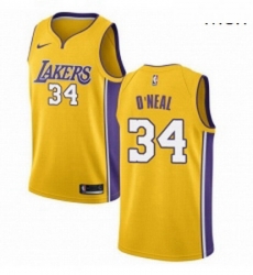 Mens Nike Los Angeles Lakers 34 Shaquille ONeal Swingman Gold Home NBA Jersey Icon Edition