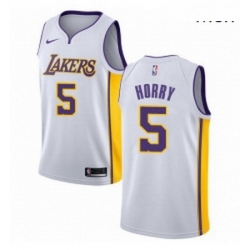 Mens Nike Los Angeles Lakers 5 Robert Horry Authentic White NBA Jersey Association Edition