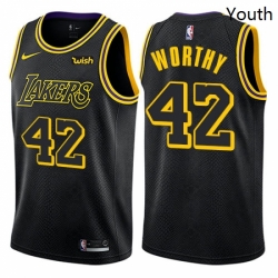 Youth Nike Los Angeles Lakers 42 James Worthy Swingman Black NBA Jersey City Edition