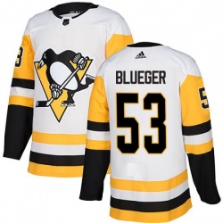 Men Penguins 53 Teddy Blueger White Authentic Stitched Hockey Jersey
