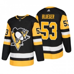 Men Penguins 53 Teddy Blueger black Authentic Stitched Hockey Jersey