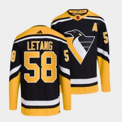 Men Pittsburgh Penguins 58 Kris Letang Black 2022 Reverse Retro Stitched Jersey