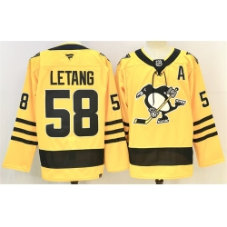 Men Pittsburgh Penguins 58 Kris Letang Gold 2025 26 With A Patch Alternate Stitched Hockey Jersey