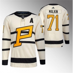 Men Pittsburgh Penguins 71 Evgeni Malkin Cream 2023 Winter Classic Stitched Jersey