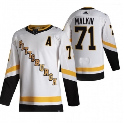 Men Pittsburgh Penguins 71 Evgeni Malkin White Adidas 2020 21 Reverse Retro Alternate NHL Jersey