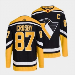 Men Pittsburgh Penguins 87 Sidney Crosby Black 2022 Reverse Retro Stitched Jersey
