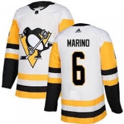 Men u2019s Pittsburgh Penguins 6 Marino White Authentic Stitched Hockey Jersey