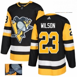 Mens Adidas Pittsburgh Penguins 23 Scott Wilson Authentic Black Fashion Gold NHL Jersey 