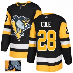 Mens Adidas Pittsburgh Penguins 28 Ian Cole Authentic Black Fashion Gold NHL Jersey 