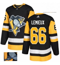 Mens Adidas Pittsburgh Penguins 66 Mario Lemieux Authentic Black Fashion Gold NHL Jersey 