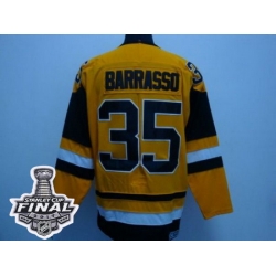 Mitchell 26Ness Penguins #35 Tom Barrasso Yellow 2017 Stanley Cup Final Patch Stitched NHL Jersey