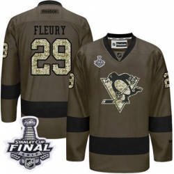 Penguins #29 Andre Fleury Green Salute to Service 2017 Stanley Cup Final Patch Stitched NHL Jersey