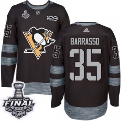 Penguins #35 Tom Barrasso Black 1917 2017 100th Anniversary Stanley Cup Final Patch Stitched NHL Jersey