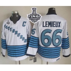 Penguins #66 Mario Lemieux White Light Blue CCM Throwback 2017 Stanley Cup Final Patch Stitched NHL Jersey