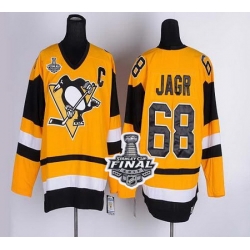 Penguins #68 Jaromir Jagr Yellow CCM Throwback 2017 Stanley Cup Final Patch Stitched NHL Jersey