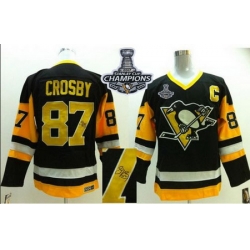 Penguins #87 Sidney Crosby Black CCM Throwback Autographed 2017 Stanley Cup Finals Champions Stitched NHL Jersey