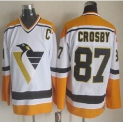 Pittsburgh Penguins #87 Sidney Crosby White Yellow CCM Throwback Stitched NHL Jersey