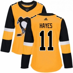 Womens Adidas Pittsburgh Penguins 11 Jimmy Hayes Authentic Gold Alternate NHL Jersey 