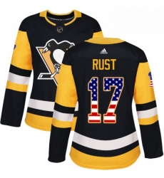 Womens Adidas Pittsburgh Penguins 17 Bryan Rust Authentic Black USA Flag Fashion NHL Jersey 